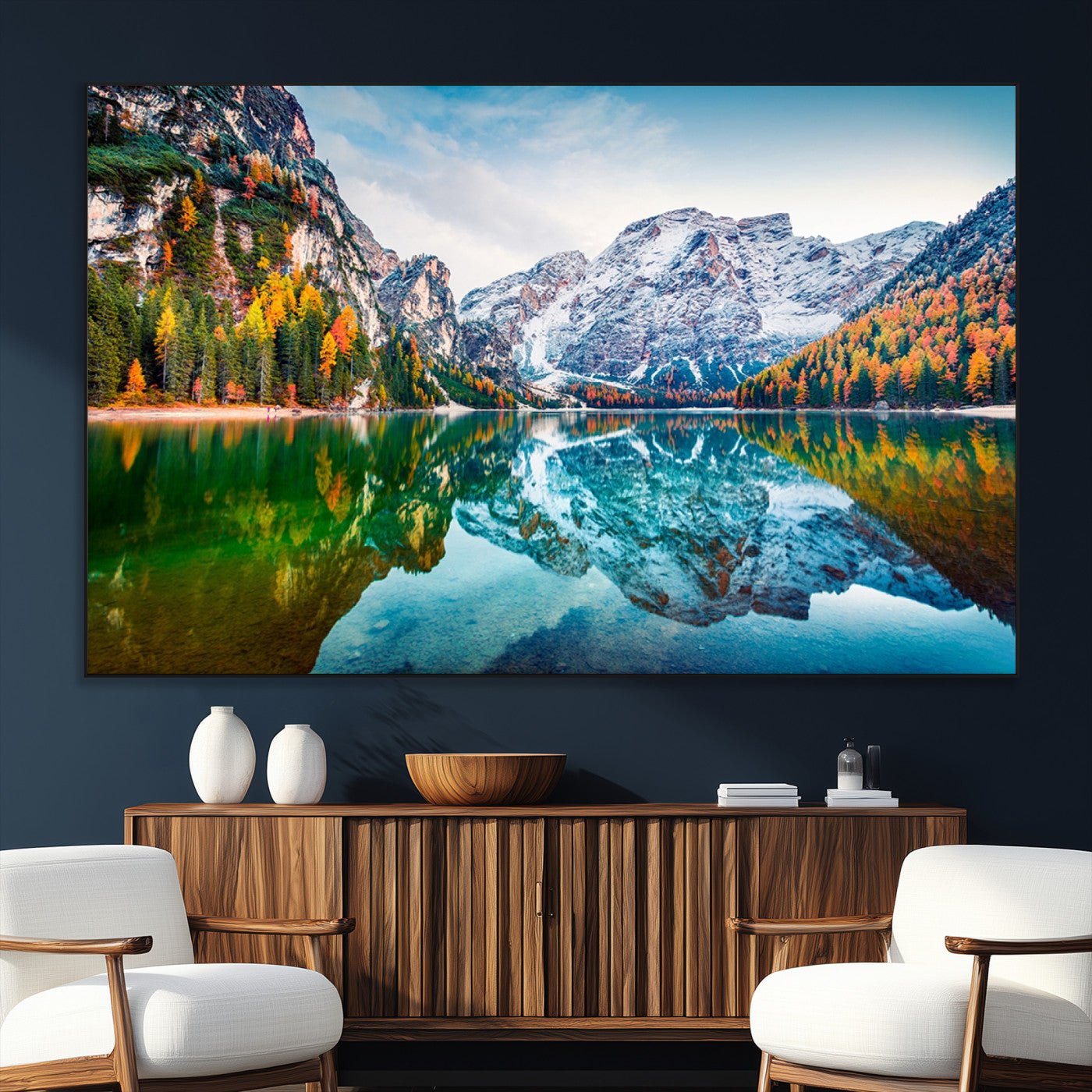 11645-SEG-FC-51X34_Oversize_Oversize-Spectacular autumn view of Braies Lake Wall Art Canvas Print