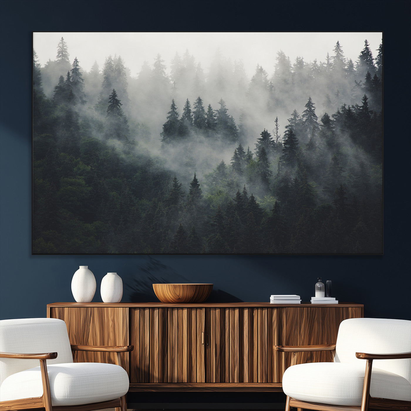 SEG-FC-51X34_Oversize - Nature Wall Decor - Serene Triptych Nature Print – Woodland Landscape Decor for Living Room or