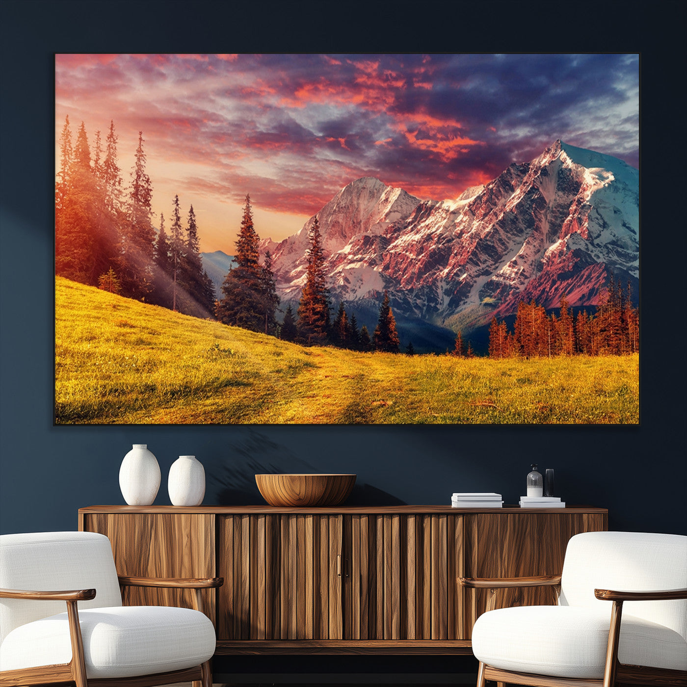 SEG-FC-51X34_Oversize - Mountain and Daylight Red Sunset Wall Art Canvas Print