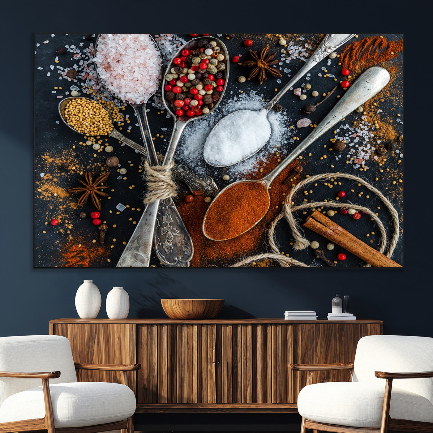 SEG-FC-51X34_Oversize - Spices and Seasonings Canvas Wall Art – Colorful Triptych Kitchen Decor – Culinary Art for Dining