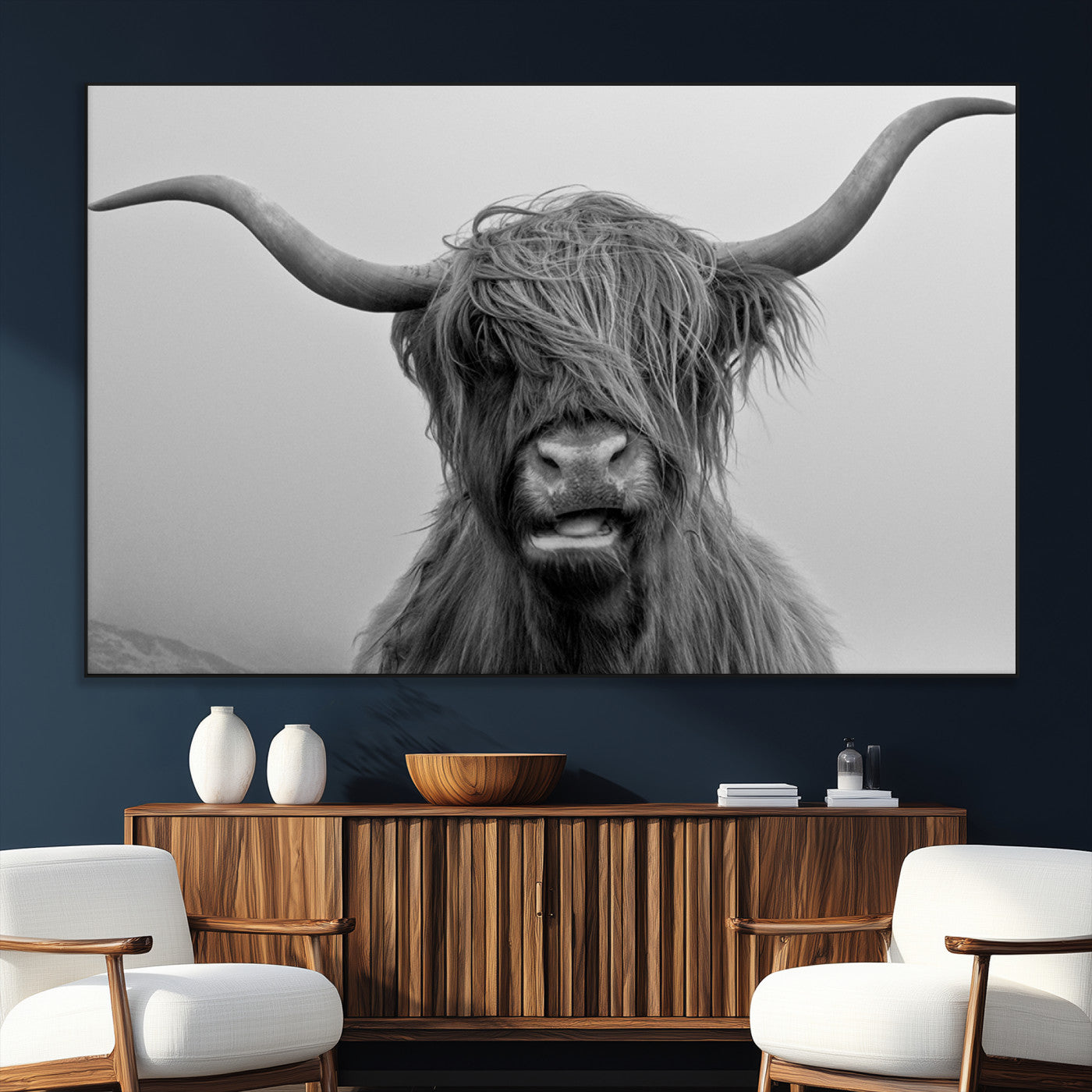 SEG-FC-51X34_Oversize - Texas Cow Wall Art Canvas, Texas Longhorn Cattle Canvas Print