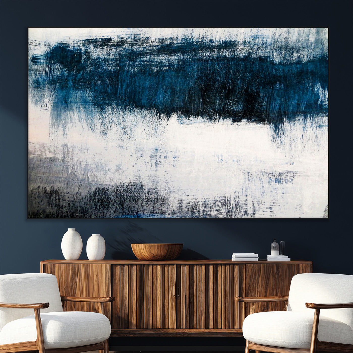SEG-FC-51X34_Oversize - Abstract Blue and White Canvas Art | Large Wall Art for Modern Living Room Decor | Minimalist