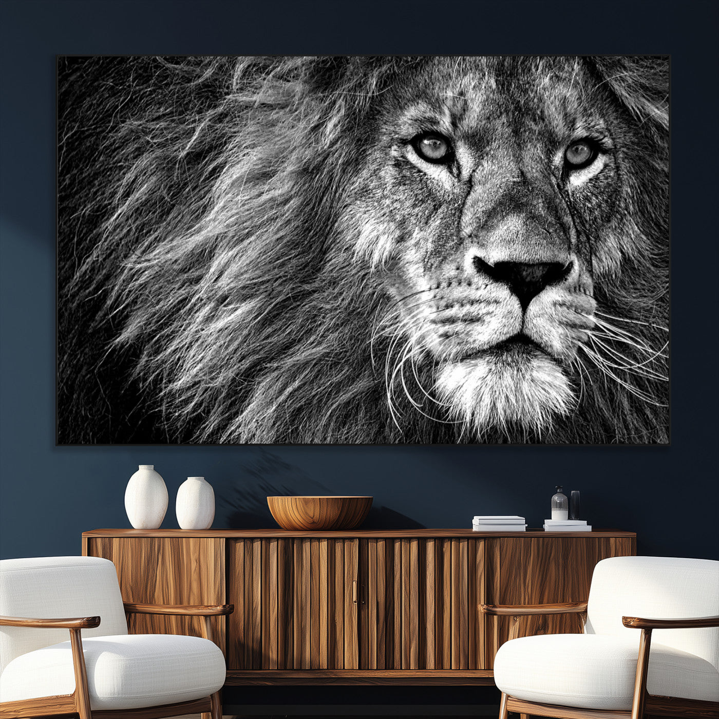 SEG-FC-51X34_Oversize - Black and White Lion Canvas Wall Art Print
