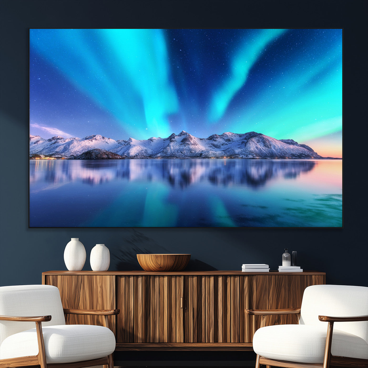 SEG-FC-51X34_Oversize - Northern Lights above Mountain Wall Art, Northern Lights Wall Art Canvas Print
