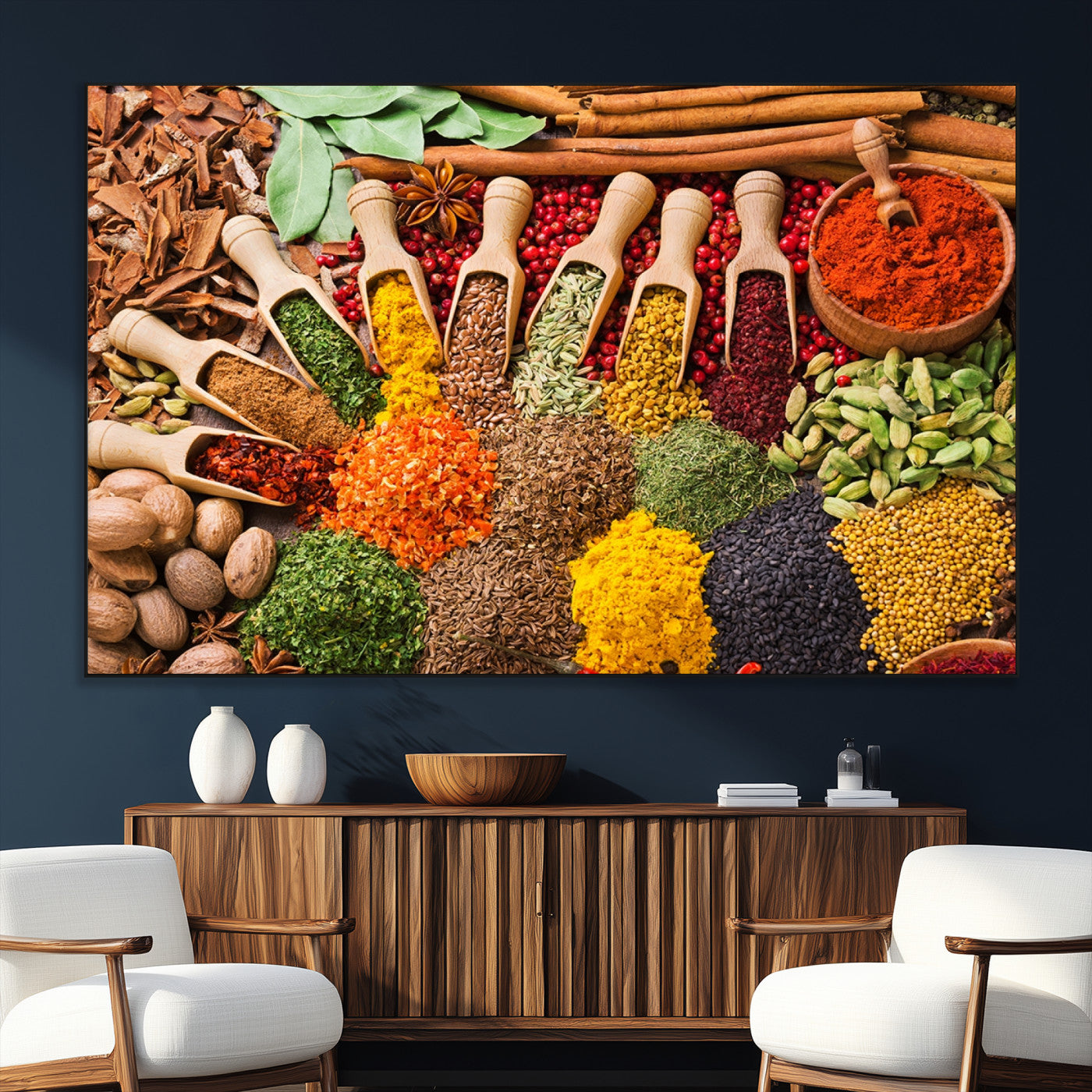 SEG-FC-51X34_Oversize - Herbs and Spices Art Canvas Print for Kitchen Kitchen, Dining Room Wall Decor