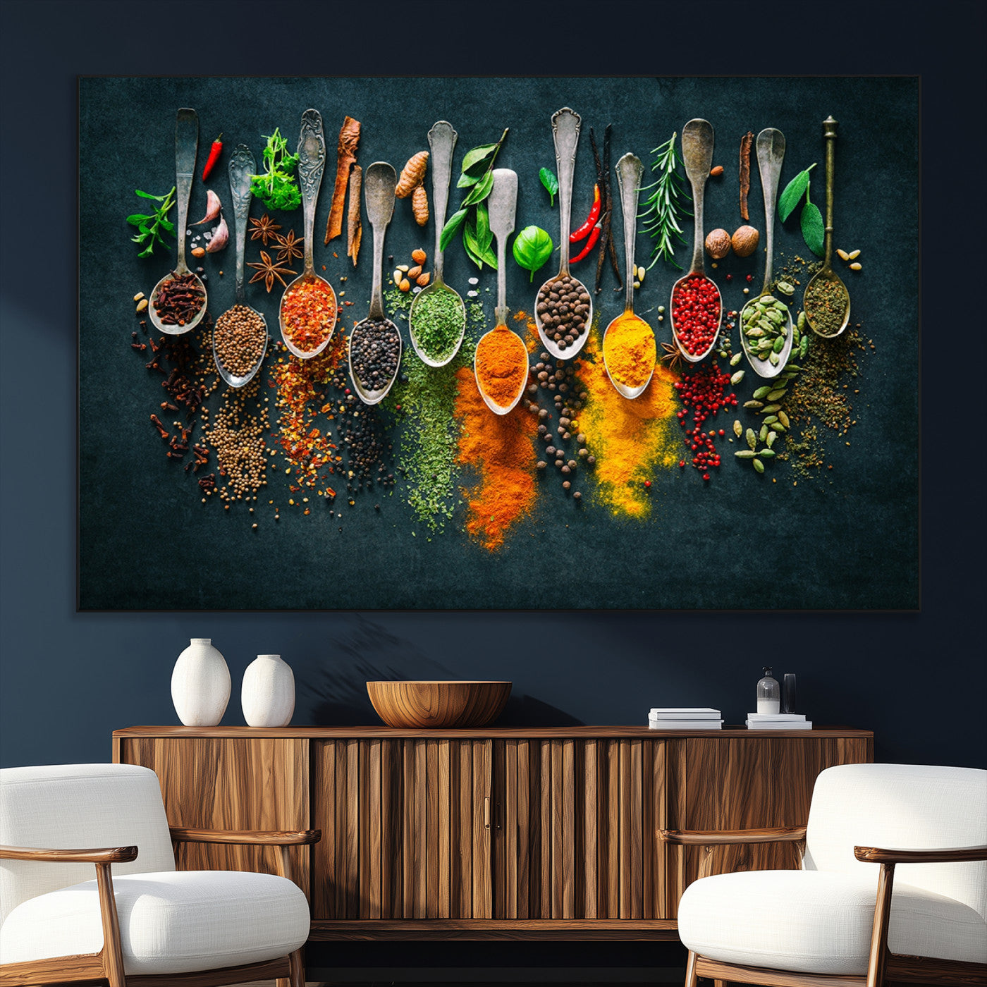 SEG-FC-51X34_Oversize - Colorful Spices Canvas Wall Art – Vibrant Kitchen Decor Triptych – Culinary Art Print for Dining
