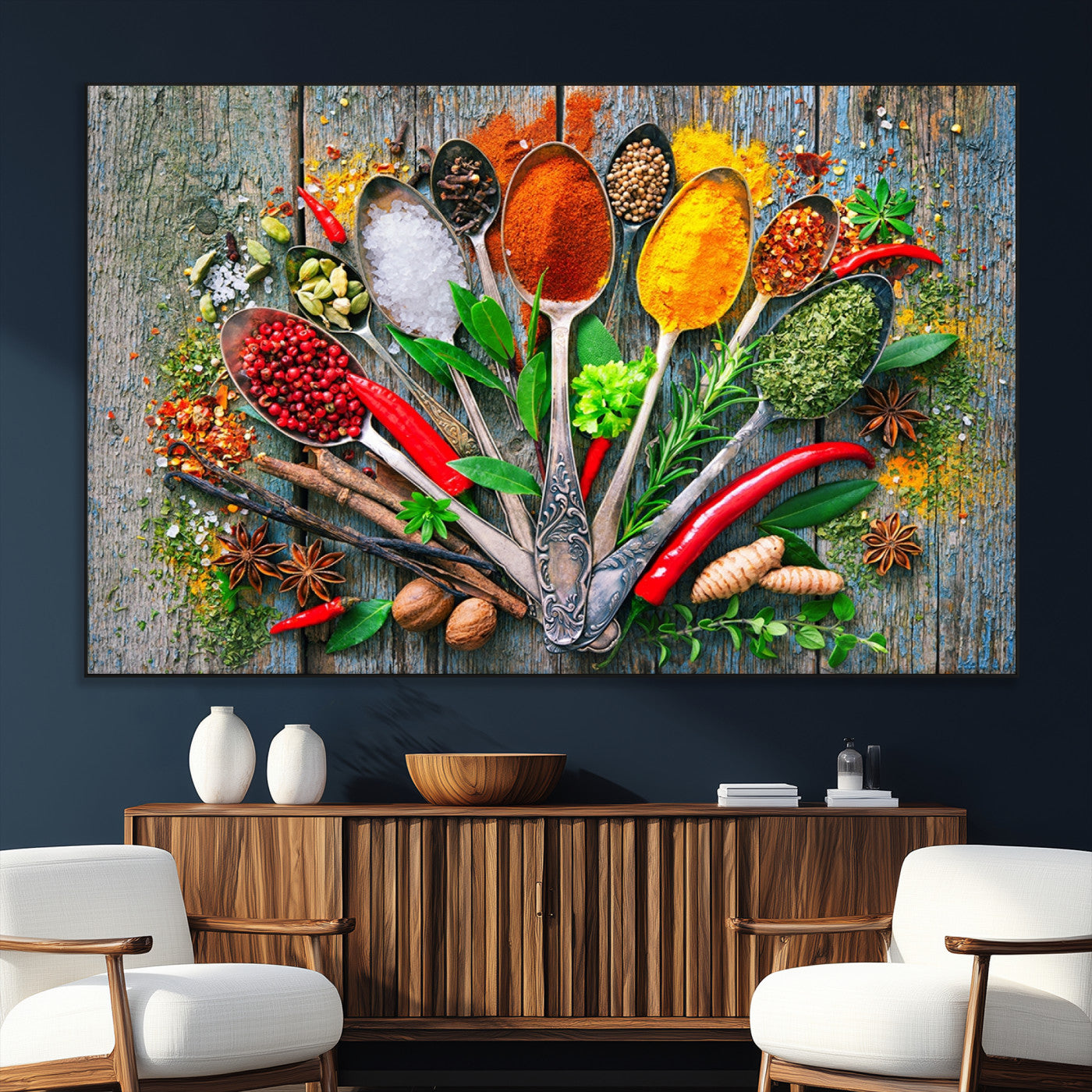 SEG-FC-51X34_Oversize - Spoonful of Spices Cooking Wall Art Canvas Print - Vibrant Kitchen Decor Triptych – Culinary Art