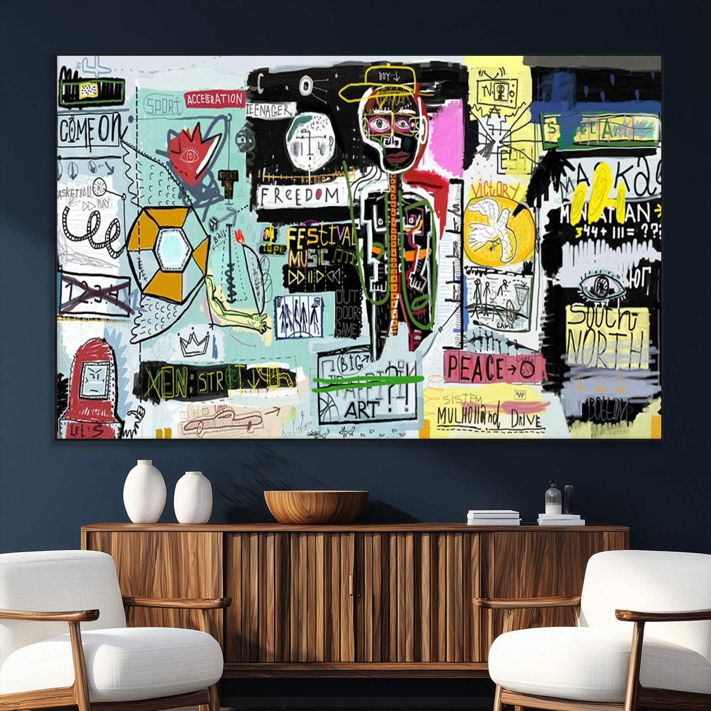 SEG-FC-51X34_Oversize - Abstract Graffiti Canvas Street Art-Inspired Graffiti Triptych Canvas – Modern Abstract Wall Art for