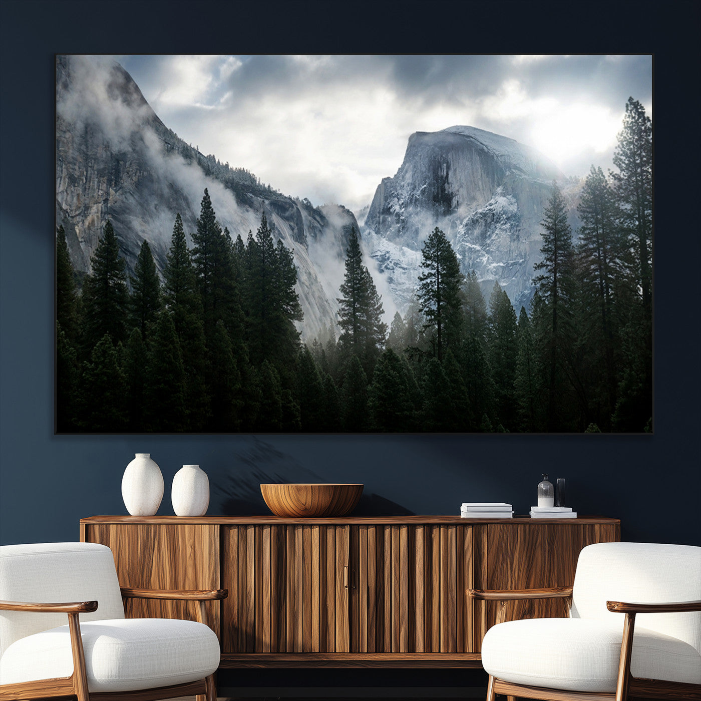 SEG-FC-51X34_Oversize - Yosemite National Park El Capitan Foggy Mountain Wall Art | Large Canvas Print for Living Room,