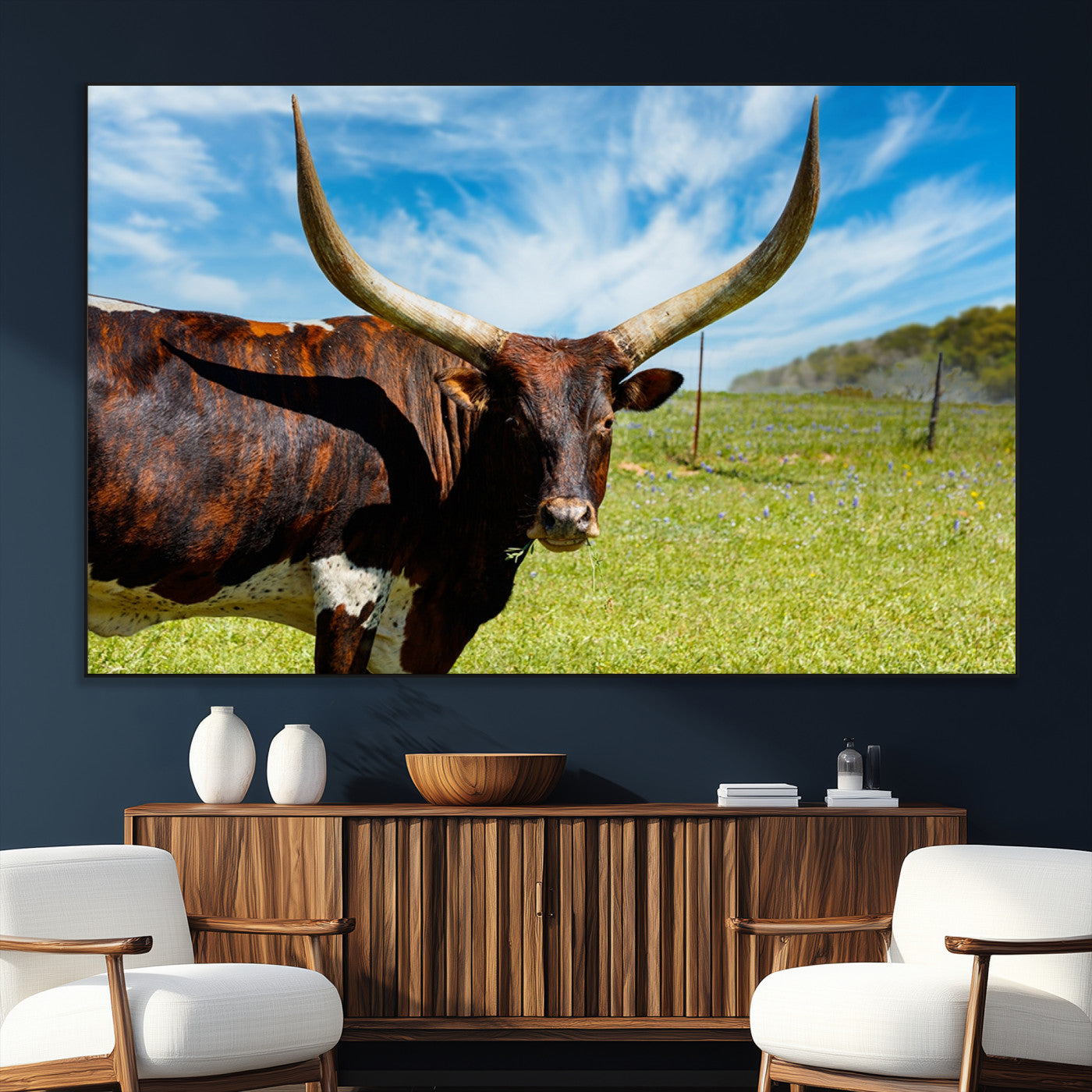 SEG-FC-51X34_Oversize - Longhorn and Cow Wall Art, Country Cow Wall Decor Canvas Print