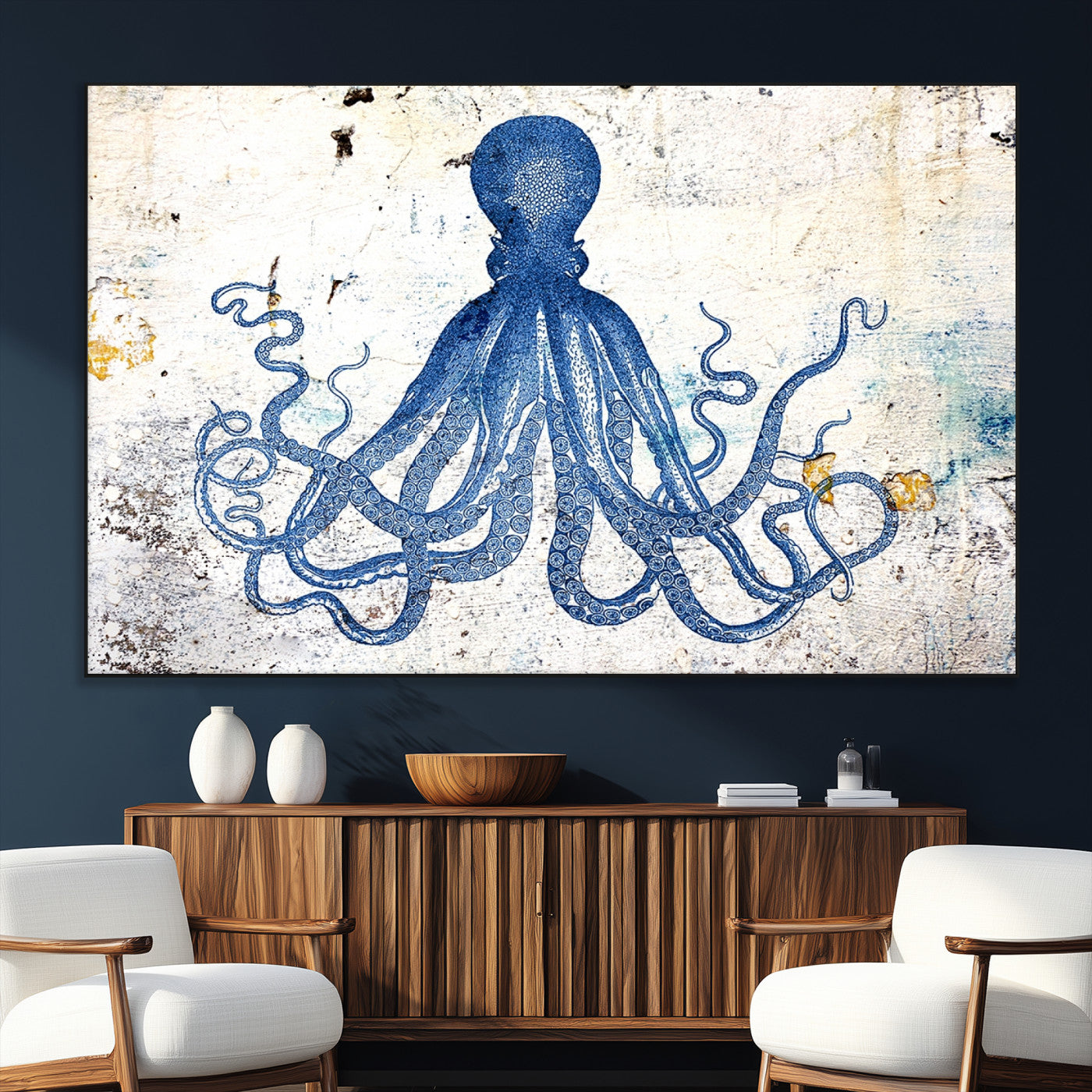 SEG-FC-51X34_Oversize - Octopus Canvas Wall Art | Coastal Marine Life Artwork for Living Room, Bedroom, or Office |