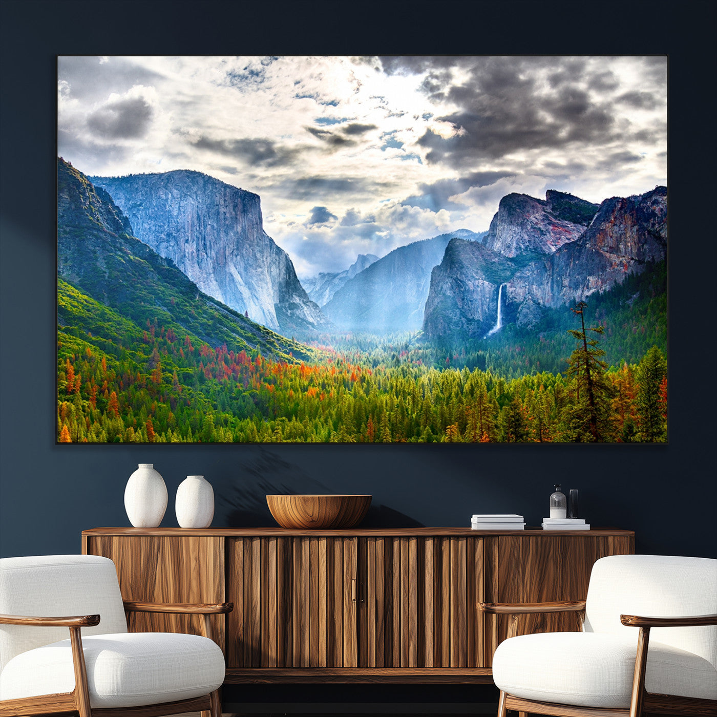 SEG-FC-51X34_Oversize - Yosemite Park Half Dome 3 Panel Canvas Print | Large Giclée Landscape Wall Art for Living Room,
