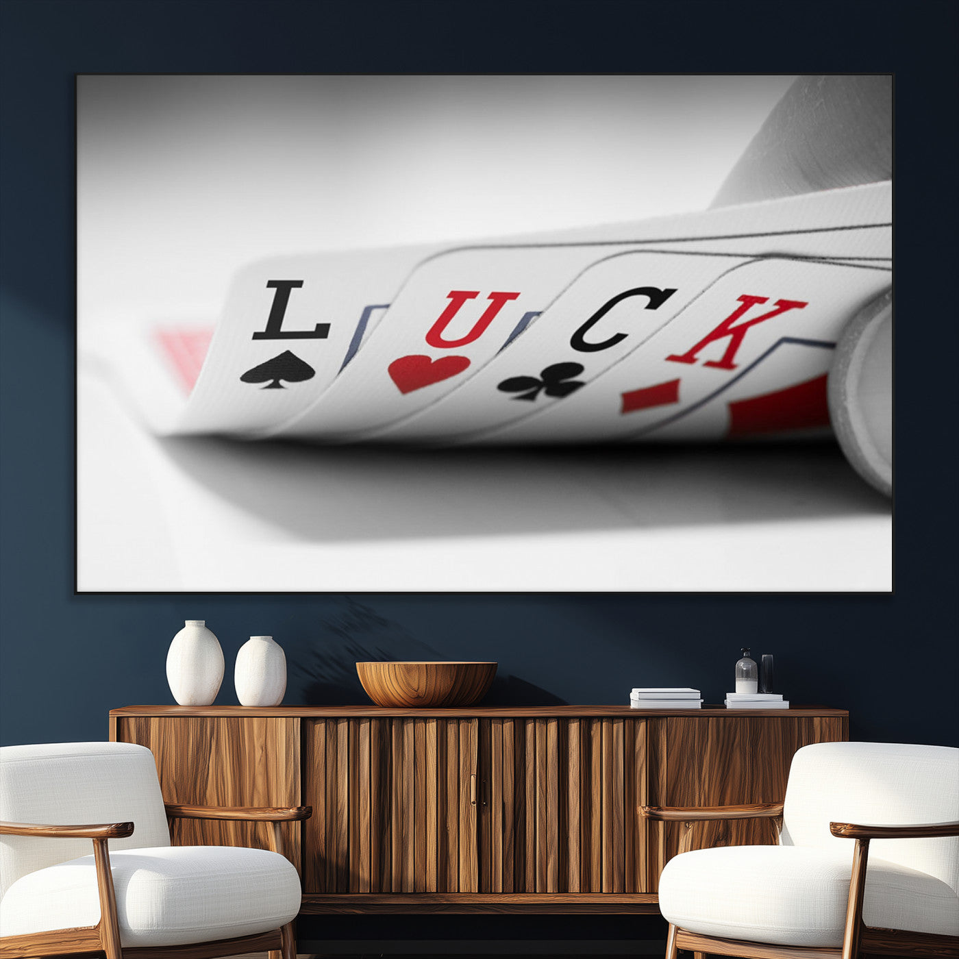SEG-FC-51X34_Oversize - Framed Luck Poker Cards Canvas – Modern Triptych Wall Art, Ready to Hang for Game Rooms