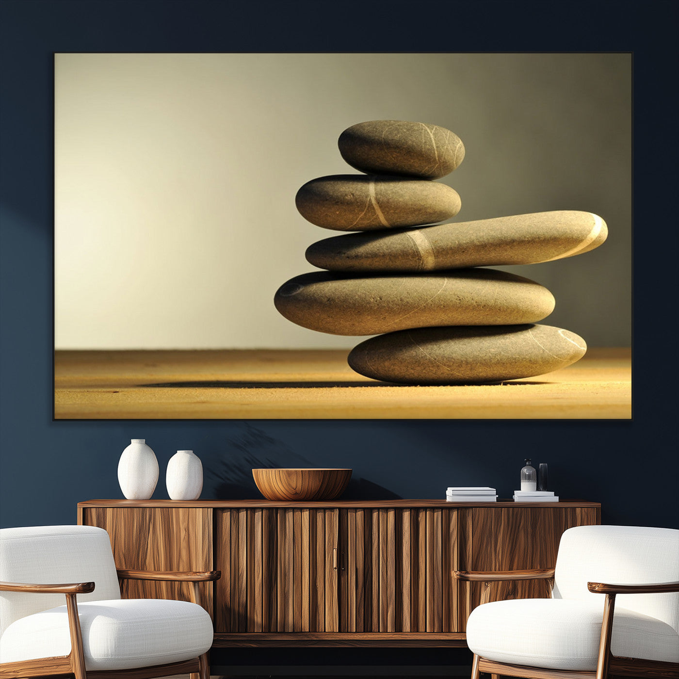 -Fluvial Zen Stones Canvas Wall Art Print