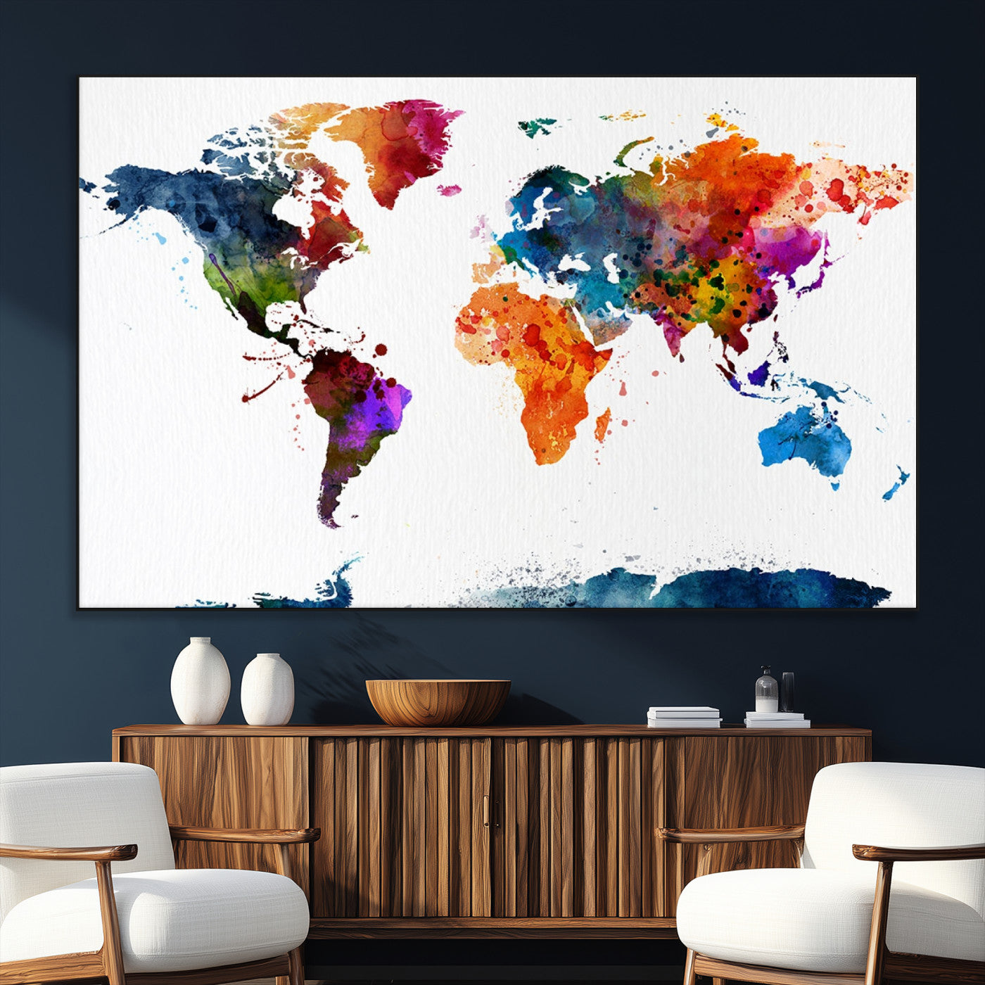 SEG-FC-51X34_Oversize - Push Pin World Map Canvas Print – Framed Wall Art for Couples to Track Their Travels – Anniversary