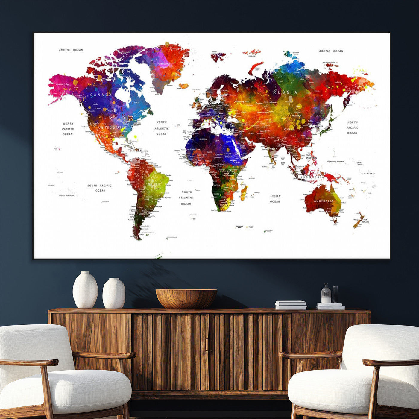 SEG-FC-51X34_Oversize - Push Pin World Map Canvas Print – Framed Wall Art for Couples to Track Their Travels – Anniversary