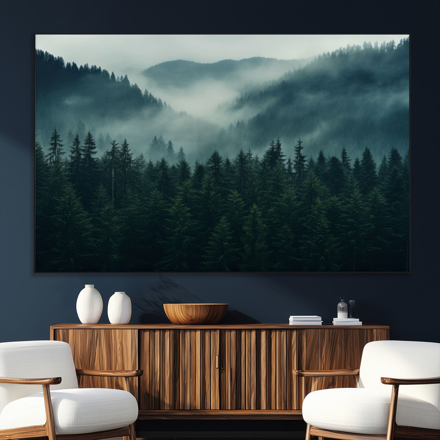 SEG-FC-51X34_Oversize - Captivating Misty Forest Wall Art Premium Canvas Print,  Foggy and Serene Atmosphere Wall Art Canvas