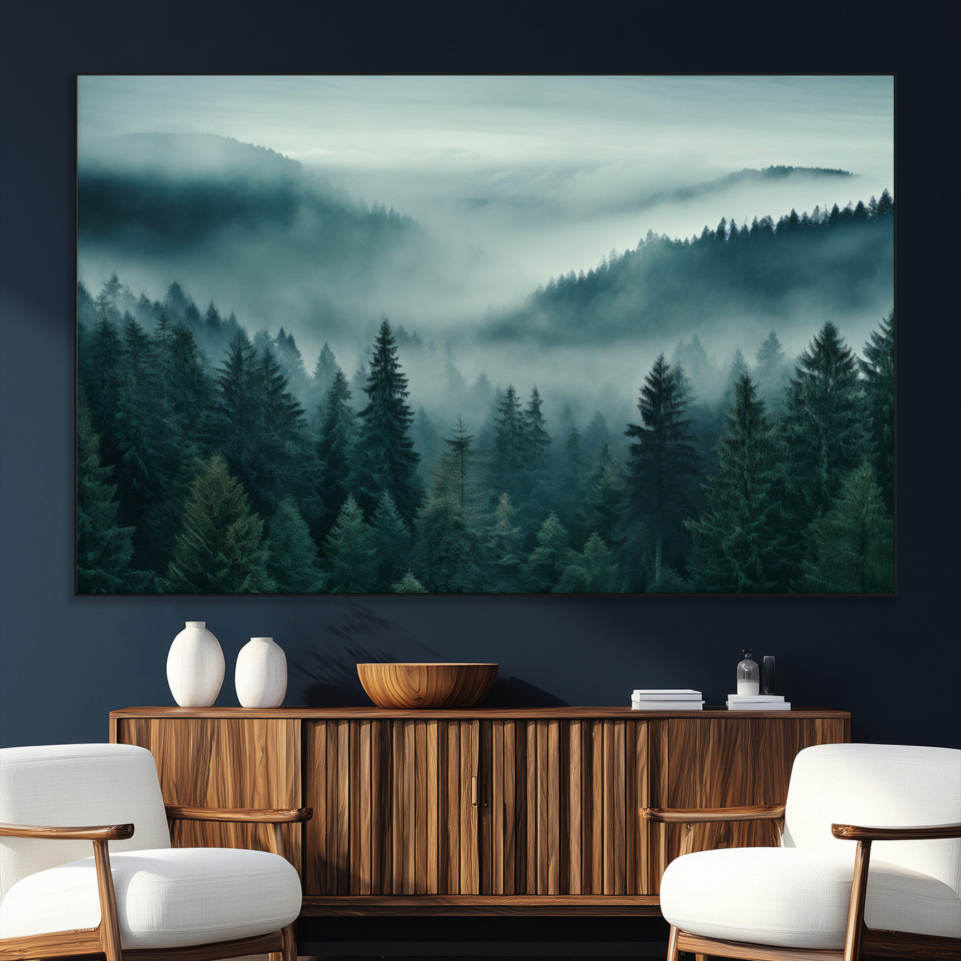 SEG-FC-51X34_Oversize - Captivating Misty Foggy Forest Wall Art Premium Canvas Print
