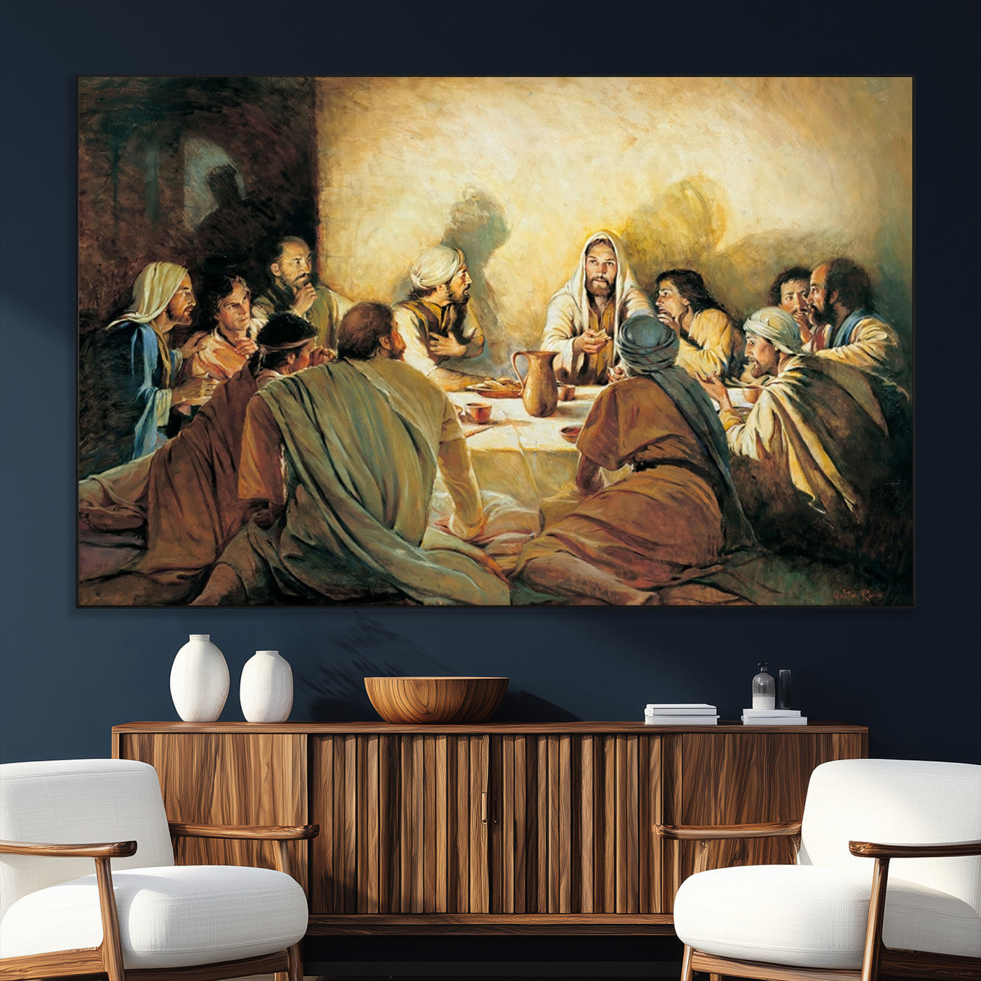 SEG-FC-51X34_Oversize - Last Supper Wall Art Canvas Print, Framed Jesus Painting Art Picture Print, Moderne Bibel Perfect Traditional/Religious Decor Artwork