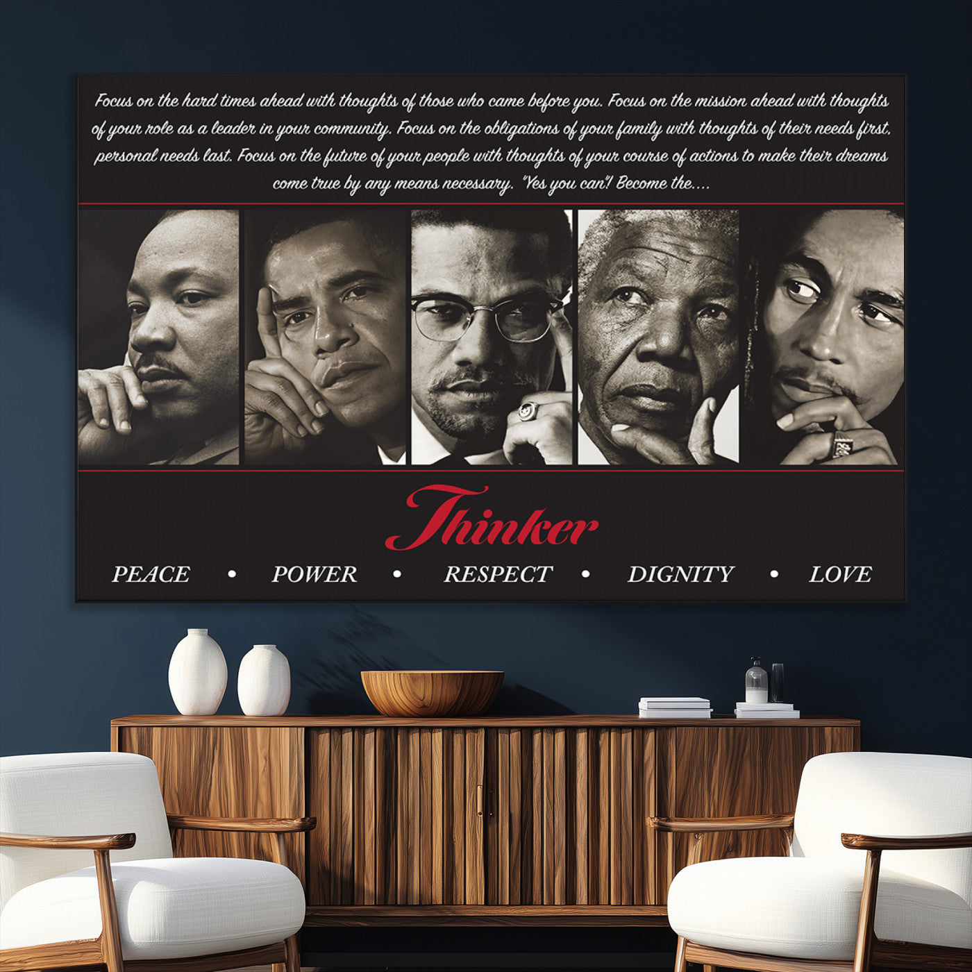 SEG-FC-51X34_Oversize - Thinkers of Wall Art Canvas Print - Inspirational Wall Art Featuring Icons of Peace, Power, and