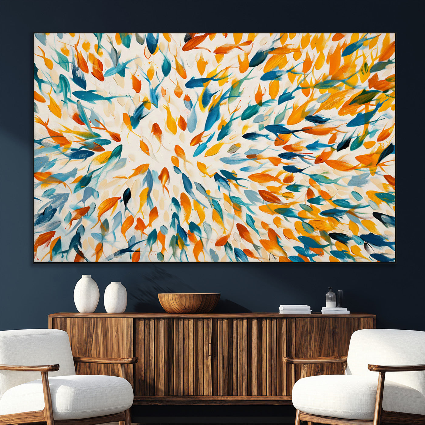 59969-SEG-FC-51X34_Oversize_Oversize-Colorful Fish Wall Art Print – Abstract Ocean-Inspired Wall Art for Modern Spaces | Framed Canvas,