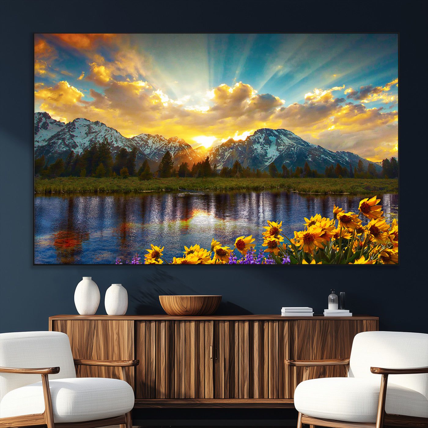 SEG-FC-51X34_Oversize - Grand Teton Park Amazing Mountain Landscape Sunset Wall Art Canvas Print
