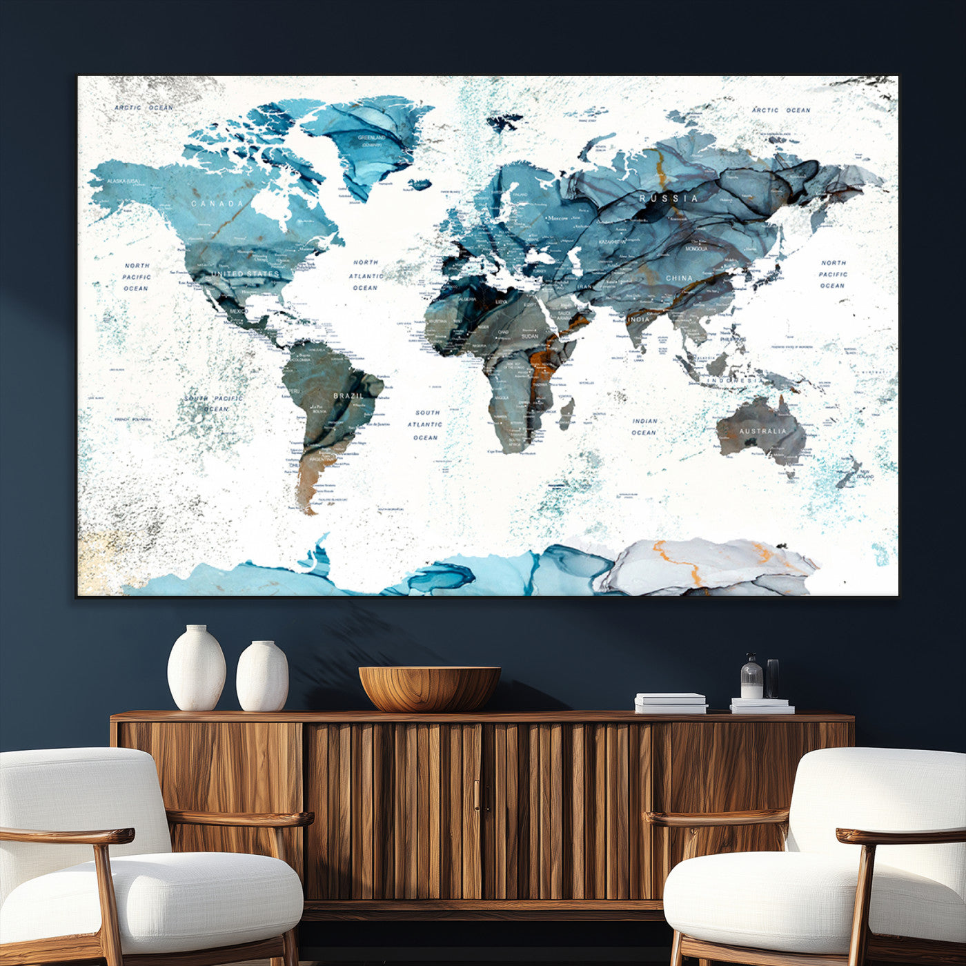 SEG-FC-51X34_Oversize - Push Pin World Map Canvas Print – Framed Wall Art for Couples to Track Their Travels – Anniversary