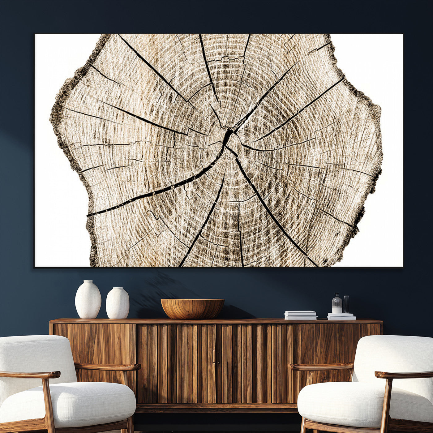 SEG-FC-51X34_Oversize - Abstract Wood Tree Ring Wall Art - Ready to Hang Minimalist Wooden Design for Rustic & Contemporary