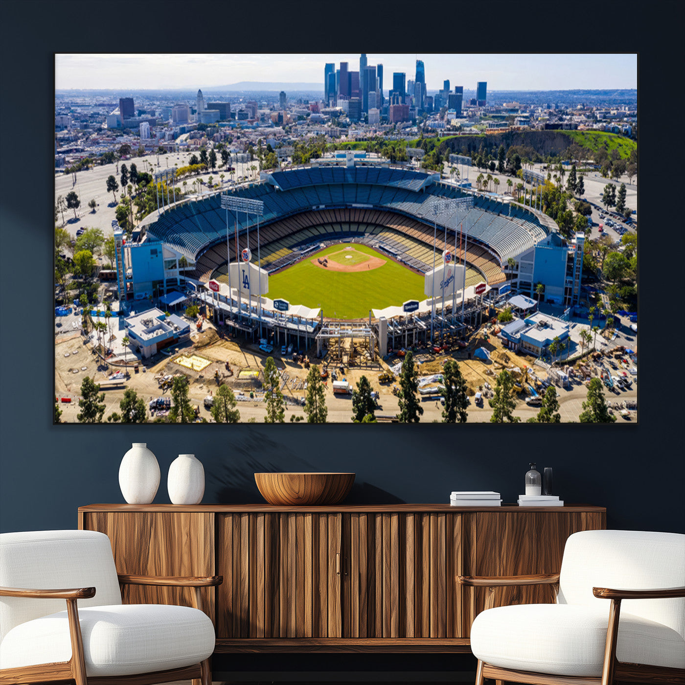 SEG-FC-51X34_Oversize - Los Angeles Dodgers Dodger Stadium Wall Art Canvas Print - MLB Baseball Stadium, Framed Los Angeles
