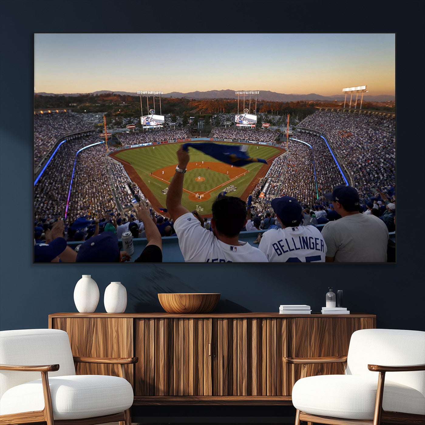 SEG-FC-51X34_Oversize - Dodger Stadium Sunset Game Triple Canvas Wall Art - Los Angeles Dodgers MLB Match