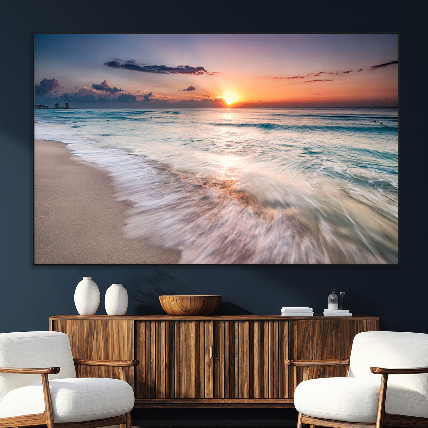 SEG-FC-51X34_Oversize - Sunset Beach Wall Art – Soothing Coastal Landscape, Ready to Hang for Tranquil Home Decor