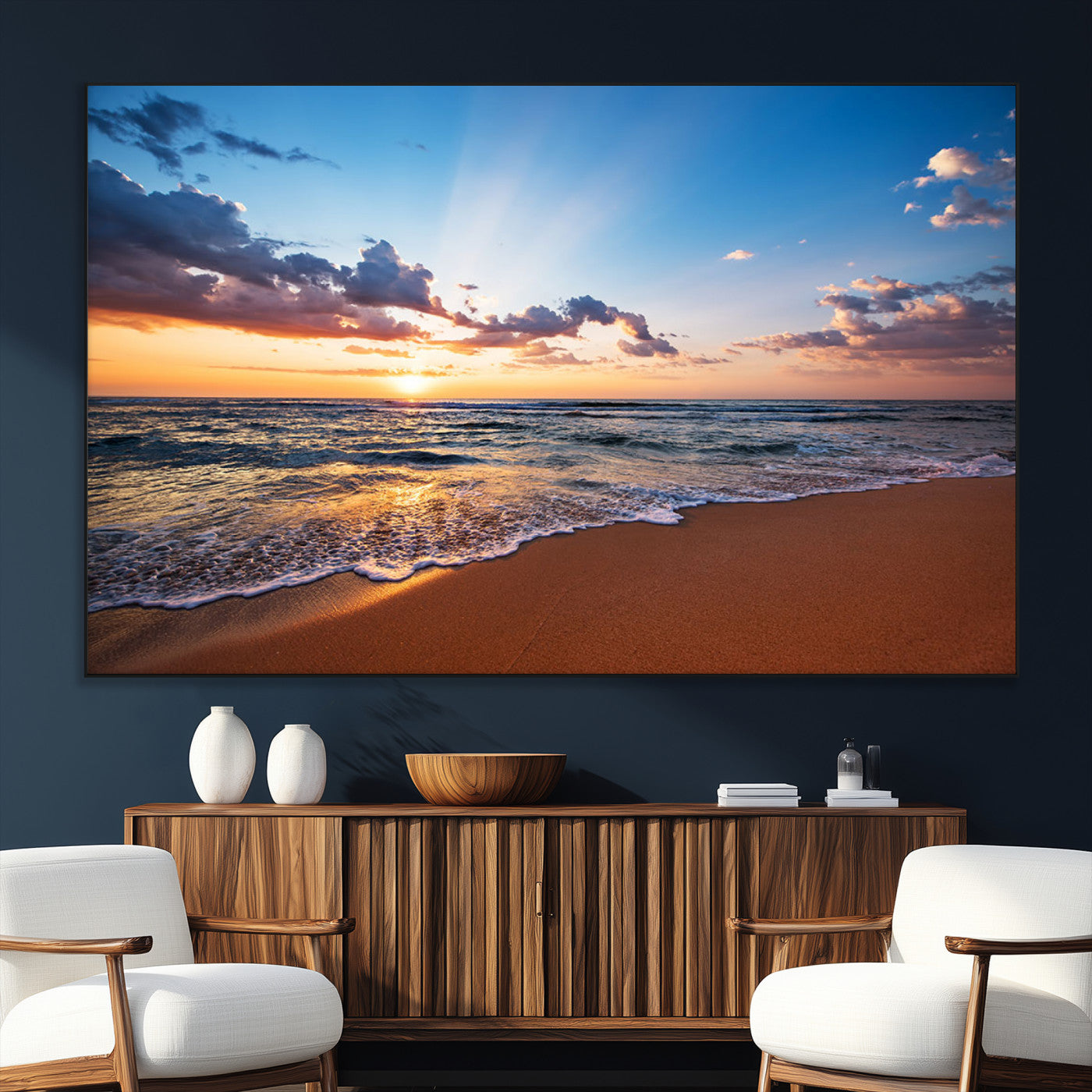 SEG-FC-51X34_Oversize - Golden Hour Beach Sunset Wall Art | Canvas Print | Ready to Hang | Coastal Wall Art for Living Room