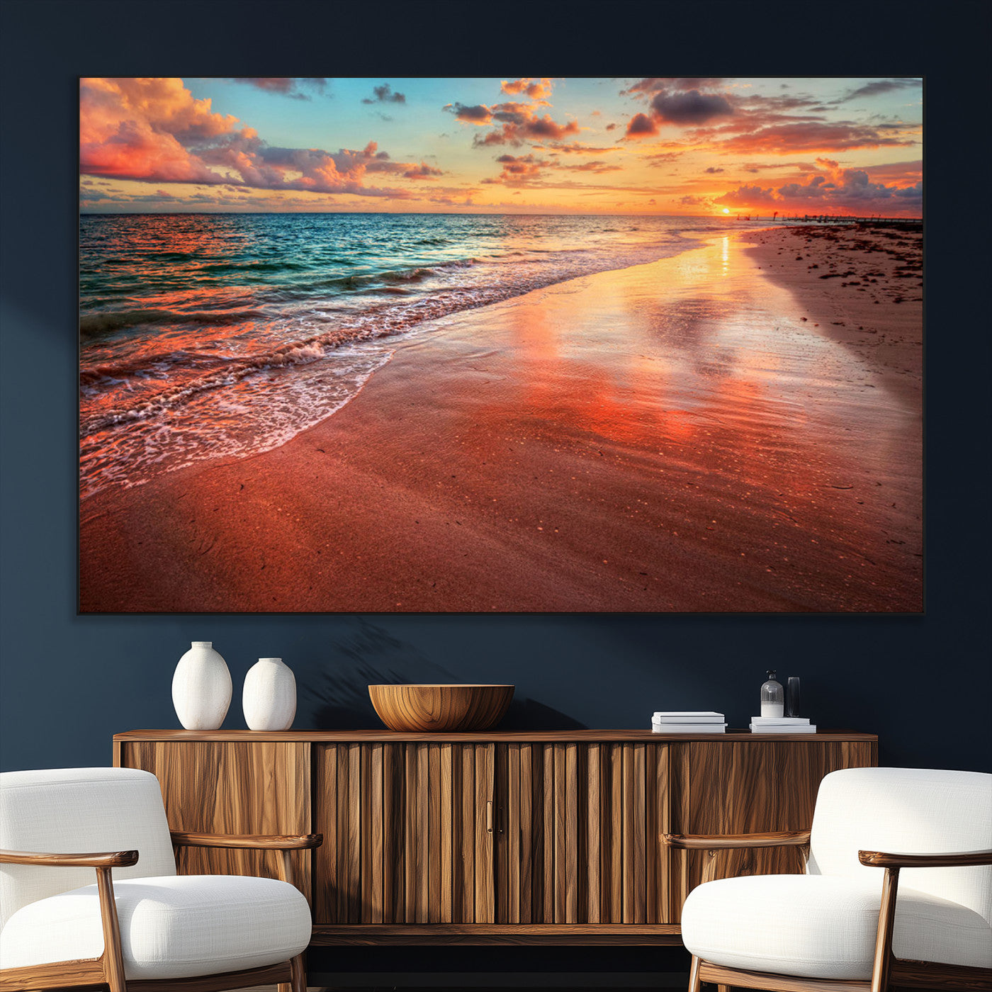 SEG-FC-51X34_Oversize - Sunset Beach Wall Art | Ocean Canvas Print | Coastal Wall Art | Tranquil Sunset Canvas Print