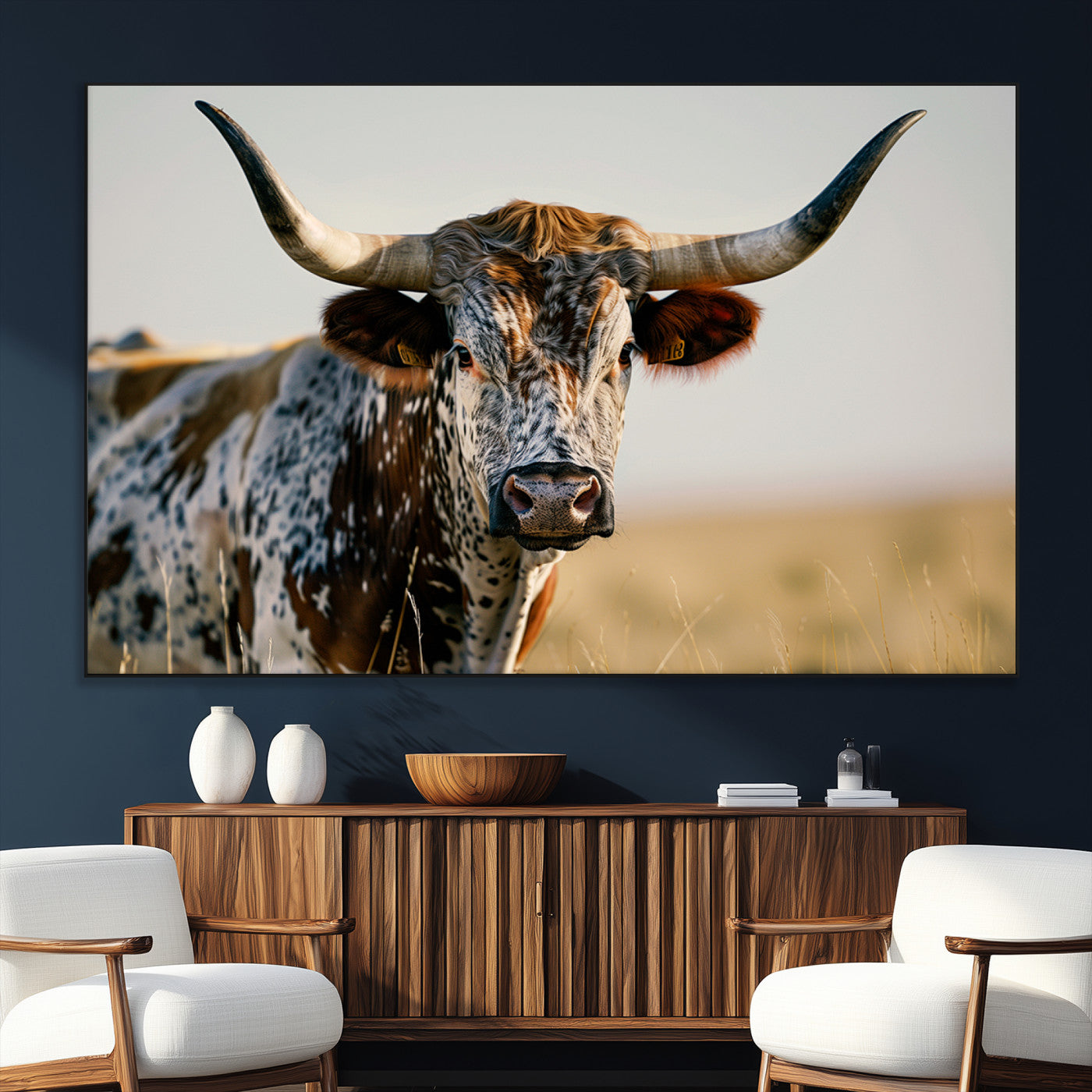 SEG-FC-51X34_Oversize - Texas Bull Longhorn Wall Art Canvas Print for Farm House Wall Decor, Farmhouse Wall Art Print