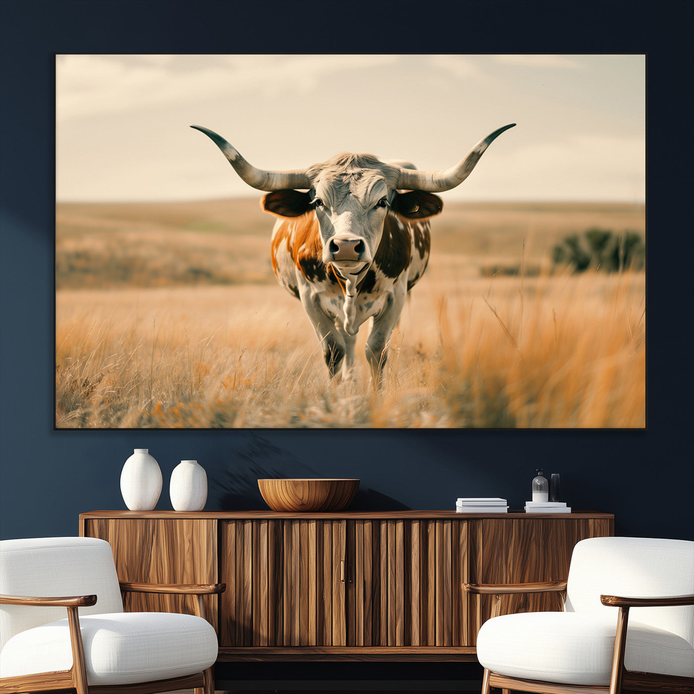 SEG-FC-51X34_Oversize - Texas Cow Wall Art Canvas Print for Farm House Wall Decor, Farmhouse Wall Art Print