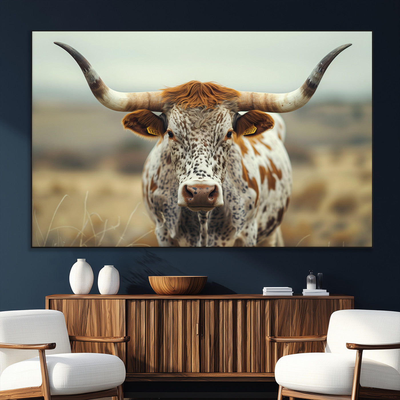 SEG-FC-51X34_Oversize - Texas Cow Longhorn Wall Art Canvas Print for Farm House Wall Decor, Farmhouse Wall Art Print