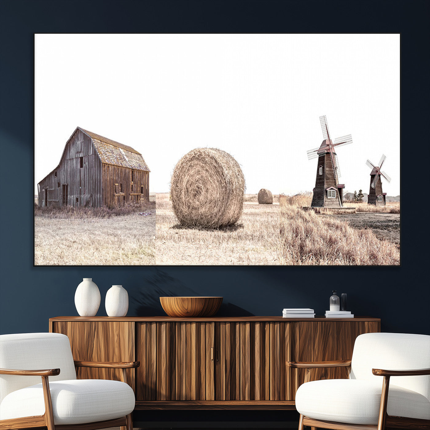 SEG-FC-51X34_Oversize - Farm Prints Set, Set of 3 Farmhouse Wall Art, Country House Decor, Barn Print, Wheat Print,