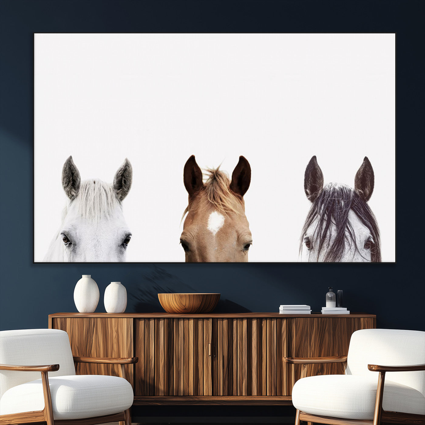 SEG-FC-51X34_Oversize - Horse Prints Set, Set of 3 Horse Wall Art, Horses Portraits, Farmhouse Wall Art, Farm Animals