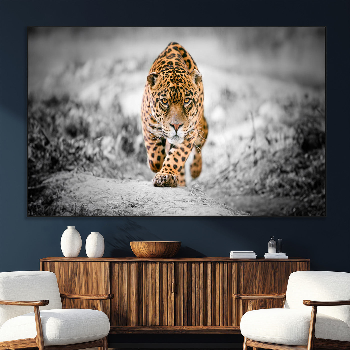 SEG-FC-51X34_Oversize - Jaguar Wall Art Canvas Print - Majestic Big Cat in Focused Pursuit - Ready to Hang