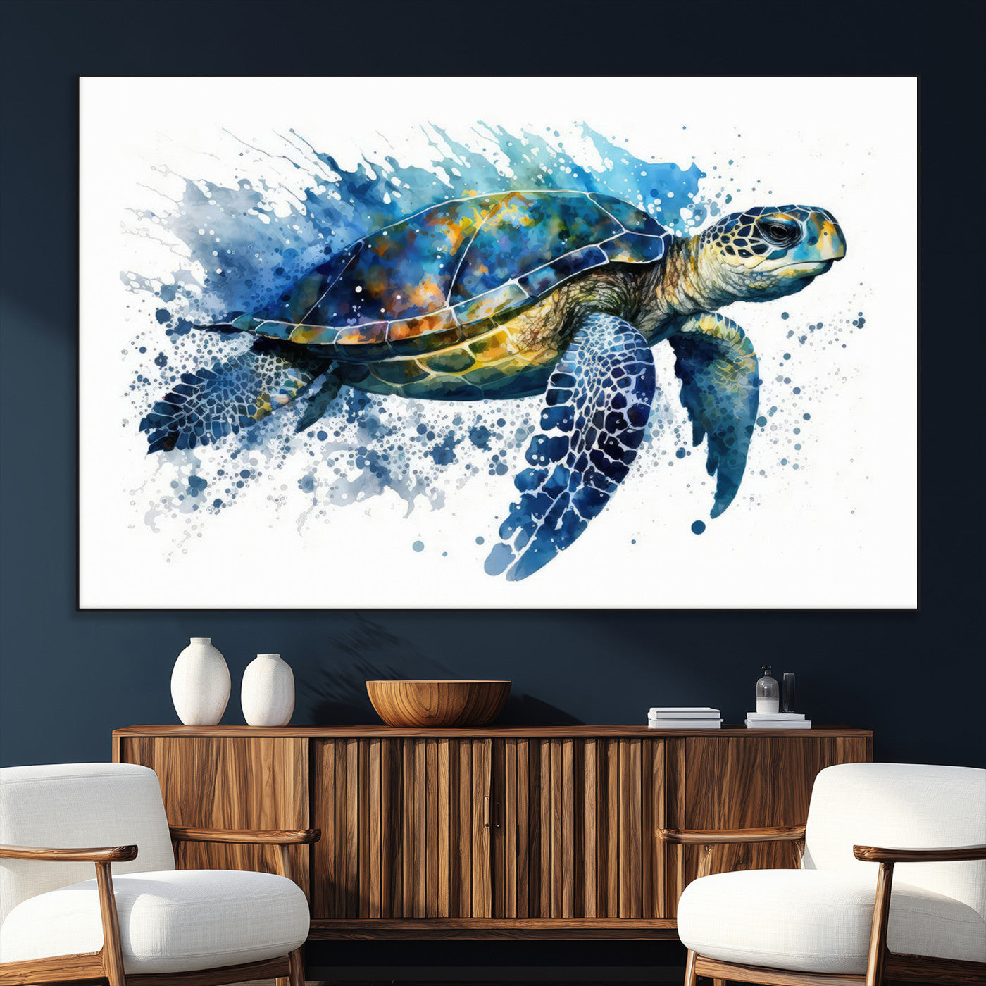 SEG-FC-51X34_Oversize - Watercolor Turtle Wall Art Canvas Print for Decoration