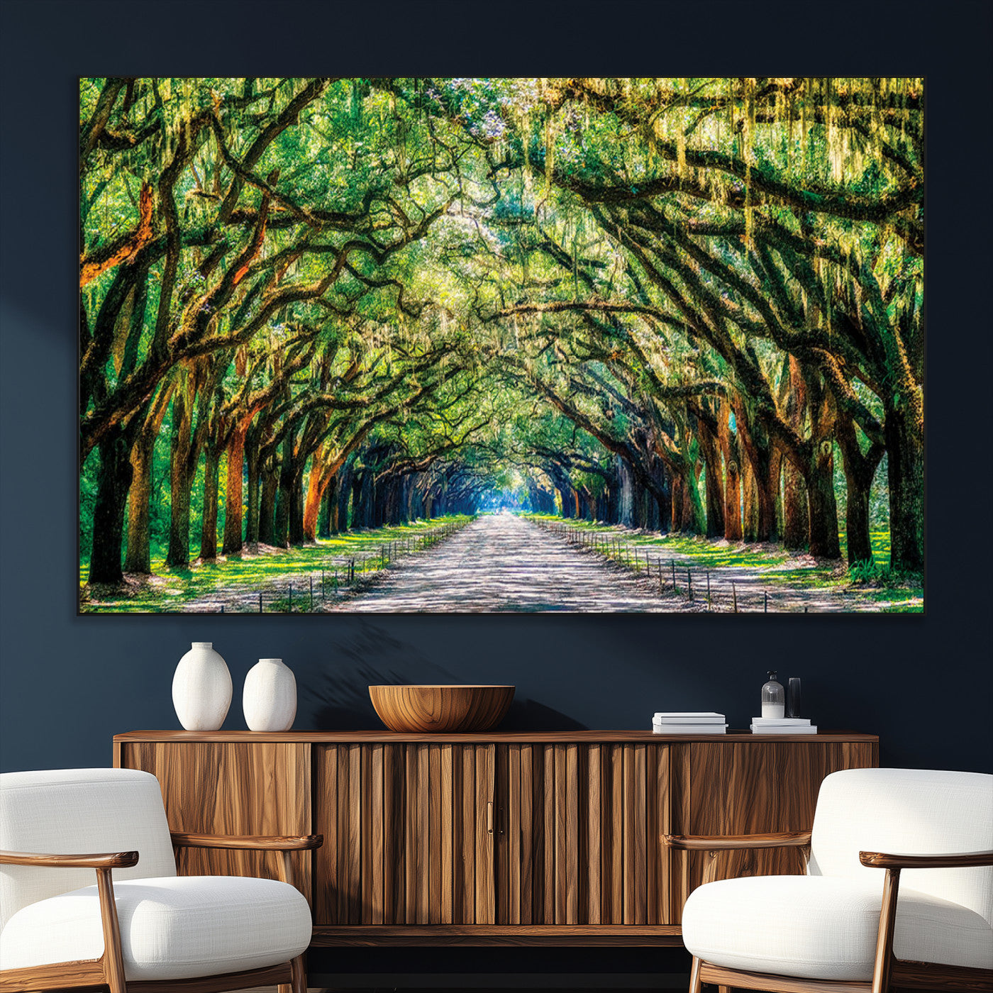 SEG-FC-51X34_Oversize - Serene Tree Tunnel Wall Art Canvas Print – Pathway Under Canopy of Lush Green Trees, Nature-Inspired