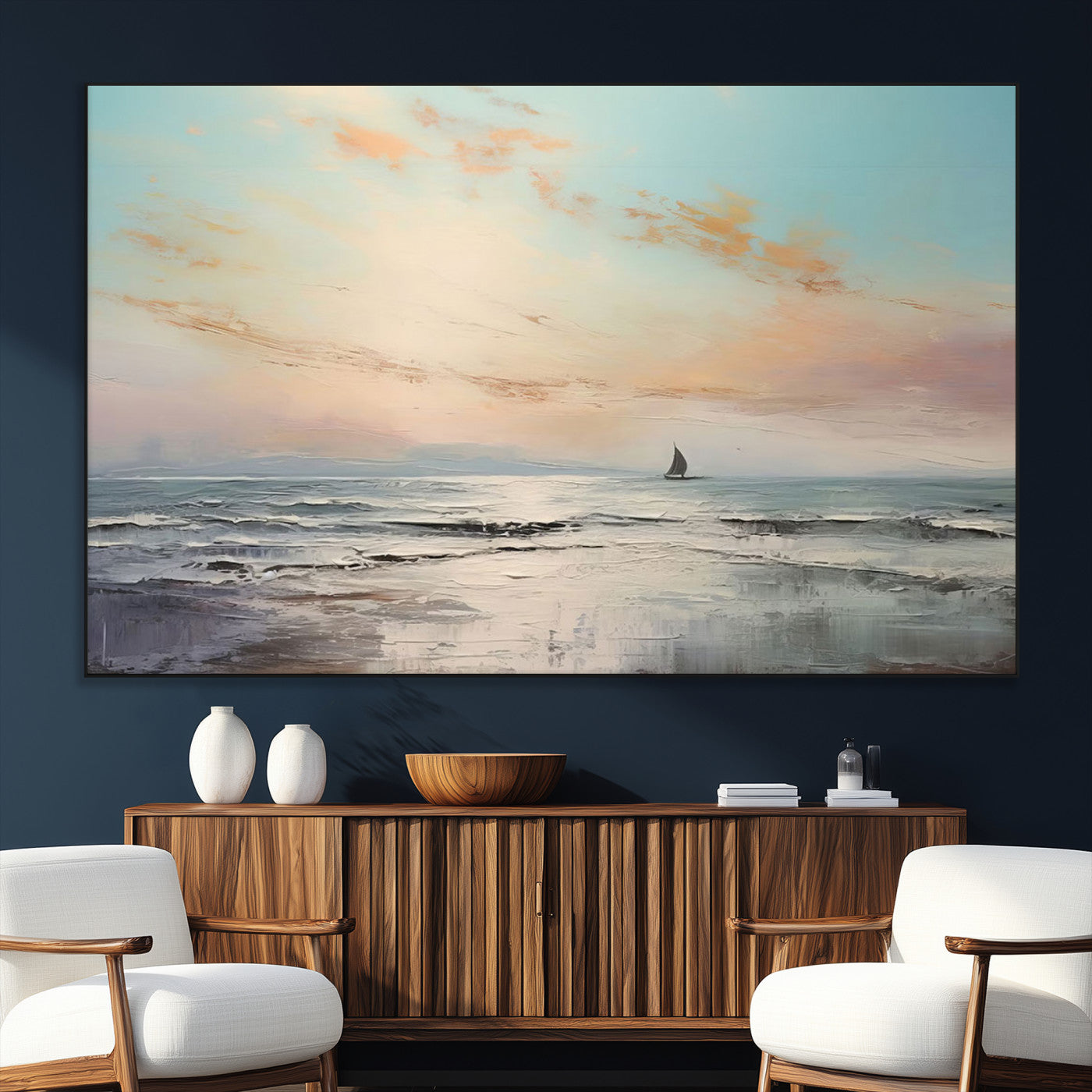 SEG-FC-51X34_Oversize - Abstract Ocean Wall Art -  Boat Wall Art Canvas Print