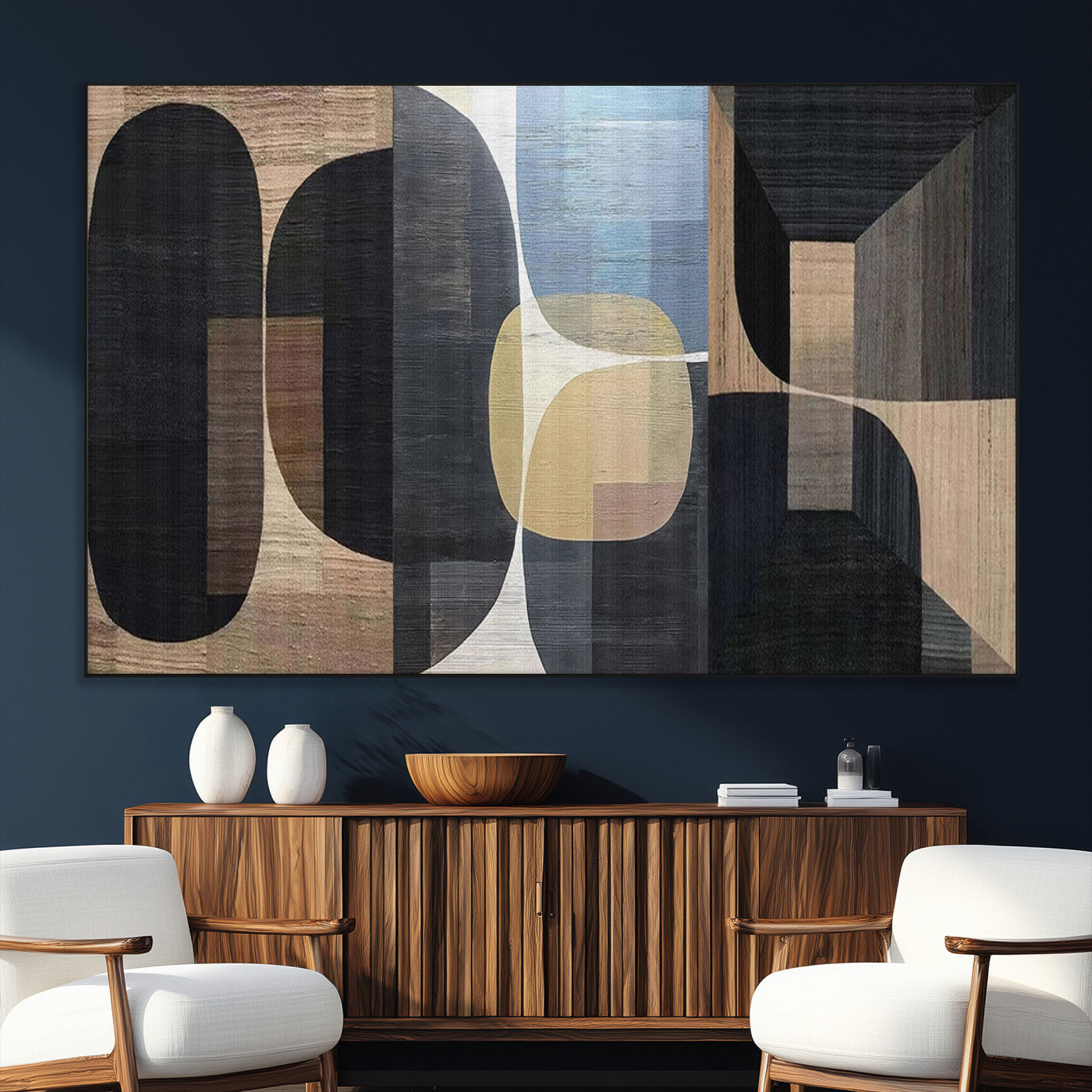 SEG-FC-51X34_Oversize - Minimalist Wabi Sabi Abstract Geometric Wall Art Canvas Print – Modern Minimalist Shapes – Ready to