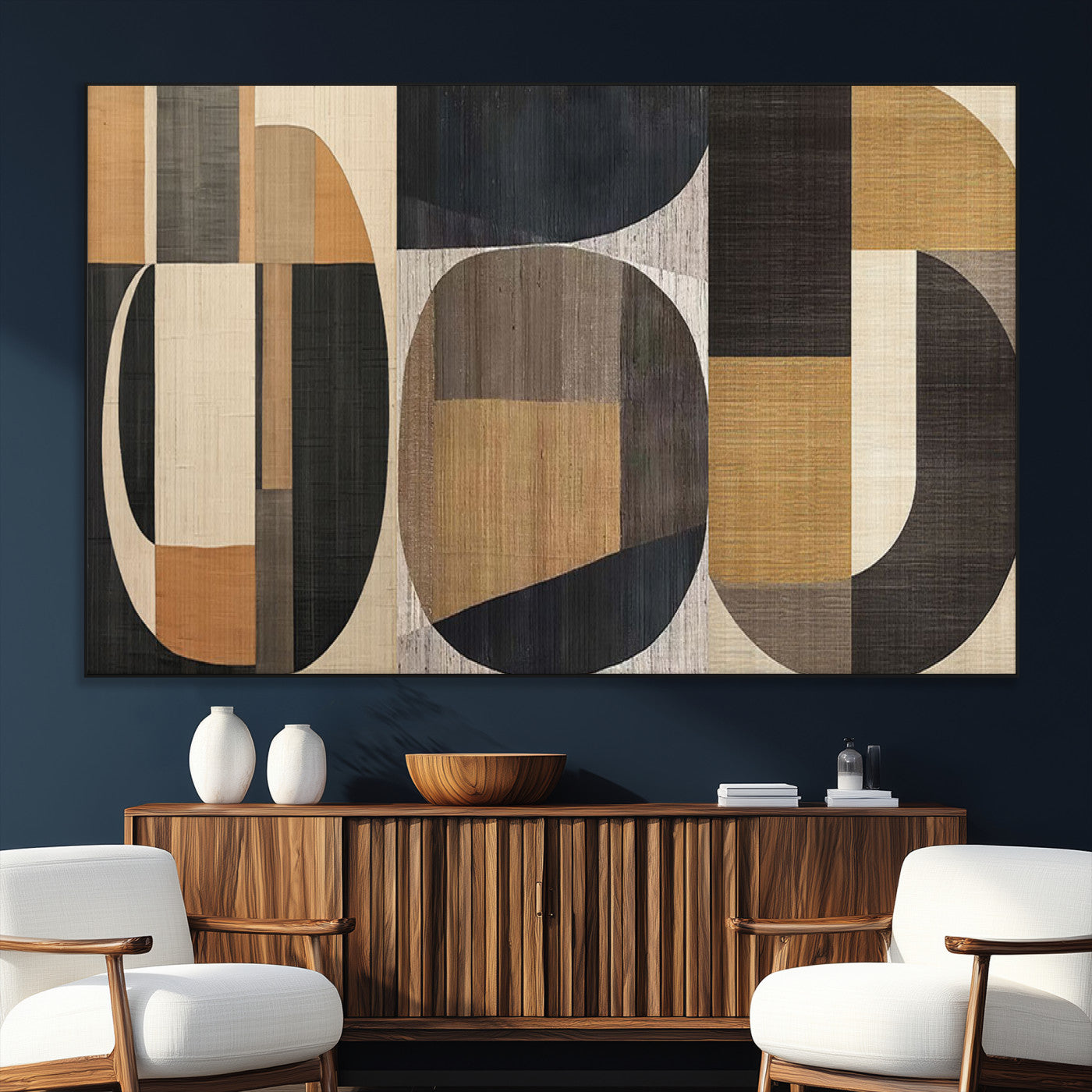 SEG-FC-51X34_Oversize - Modern Brown Wabi Sabi Abstract Wall Art Canvas Print Set, Minimalist Wall Art