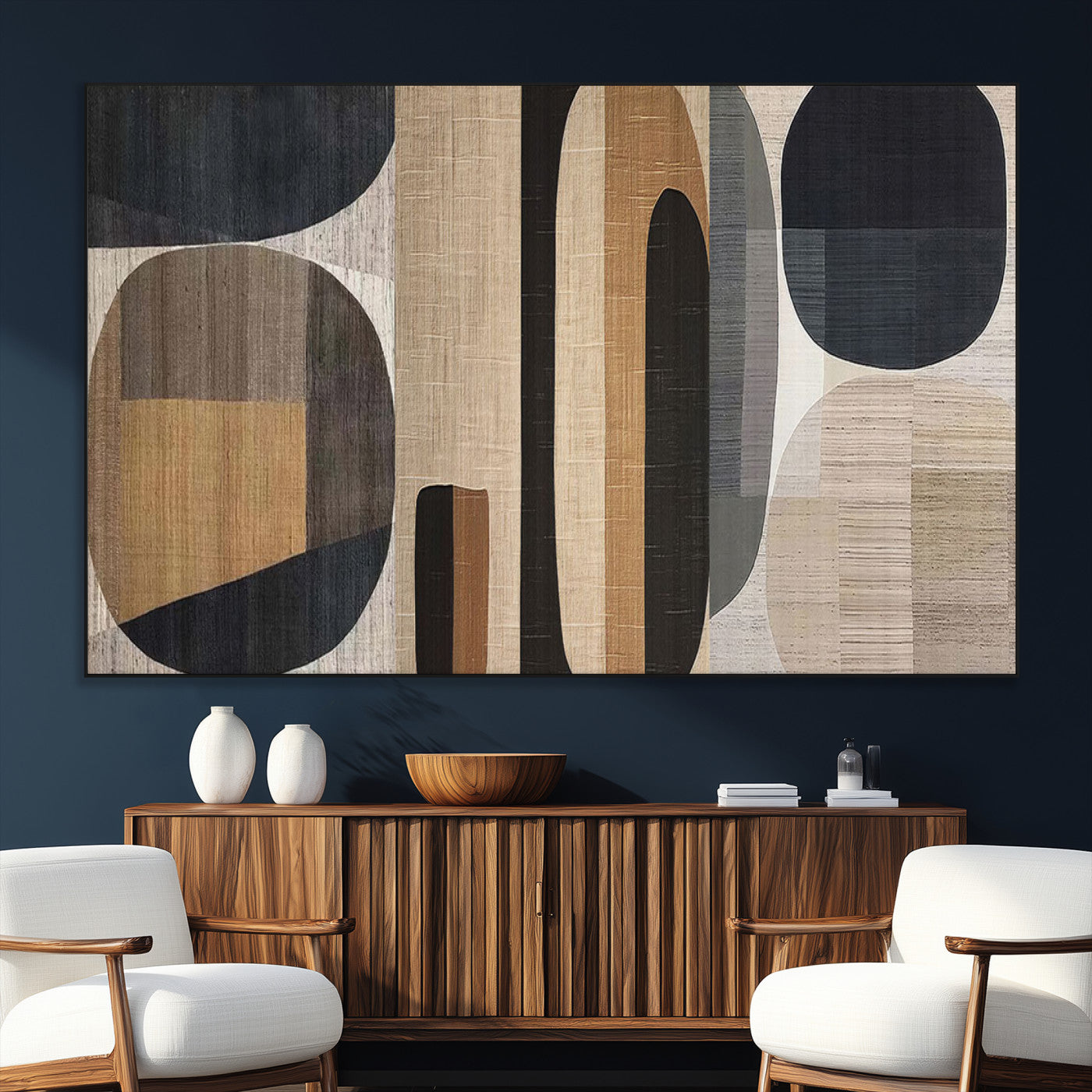 SEG-FC-51X34_Oversize - Abstract Minimalist Canvas Wall Art - Neutral Geometric Modern Boho Decor, Minimalist Brown Wabi