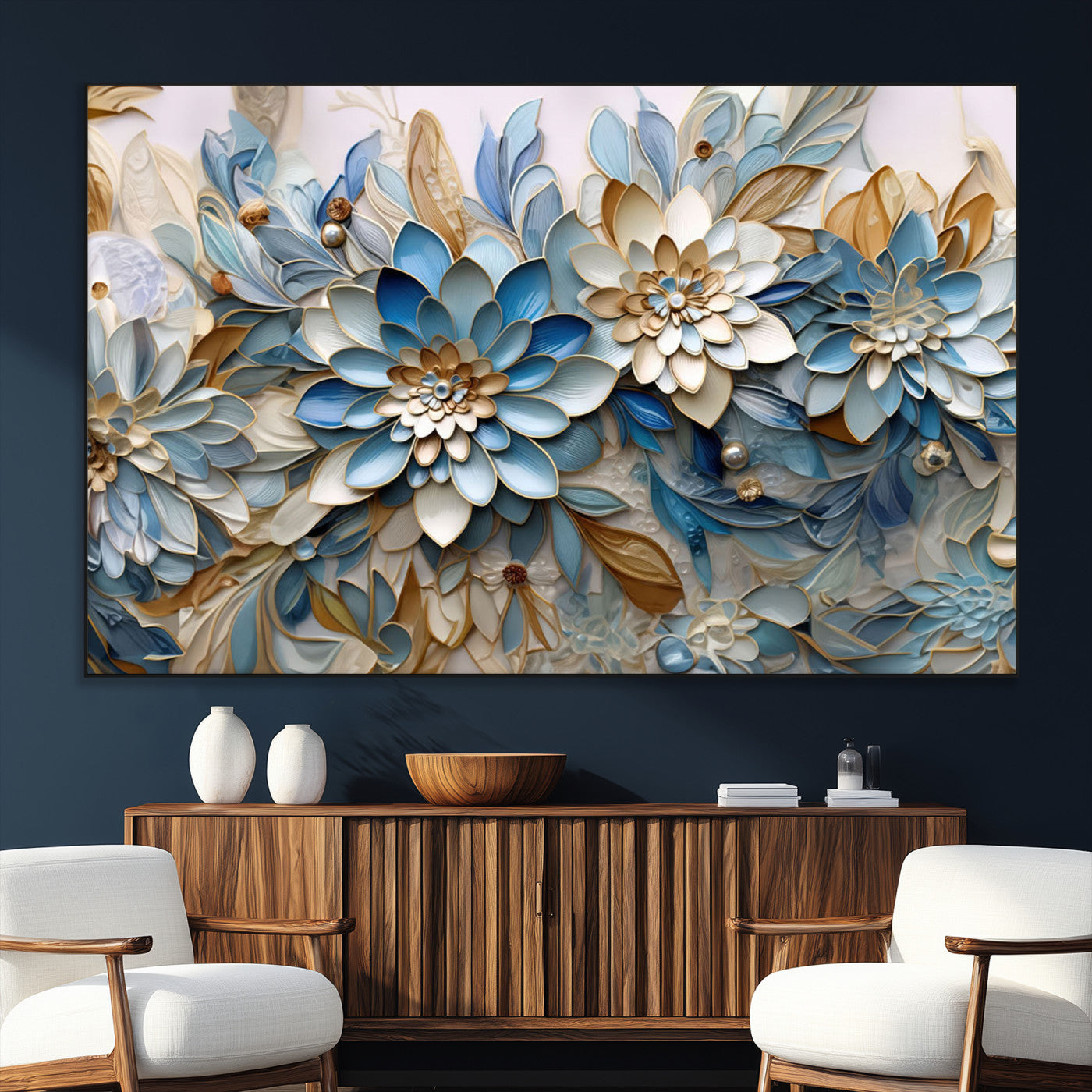 SEG-FC-51X34_Oversize - Blu Abstract Flower Wall Art Canvas Print
