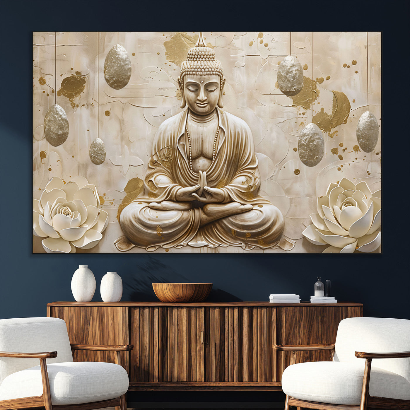 SEG-FC-51X34_Oversize - Serene Buddha Wall Art | Yoga Room Decor and Meditation Wall Art Print | Framed and Ready to Hang