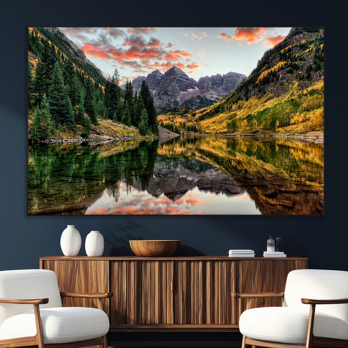 SEG-FC-51X34_Oversize - Maroon Bells Wall Art - Scenic Canvas Print of Maroon Bells in Autumn for Elegant Home or Office