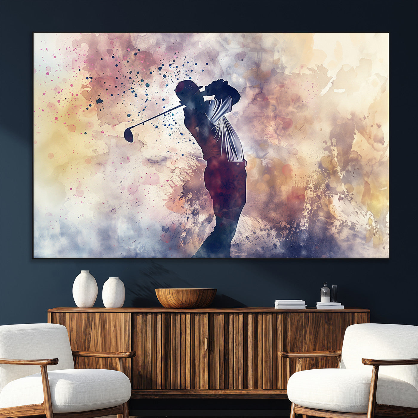 SEG-FC-51X34_Oversize - Abstract Watercolor Golf Player Wall Art Canvas Print
