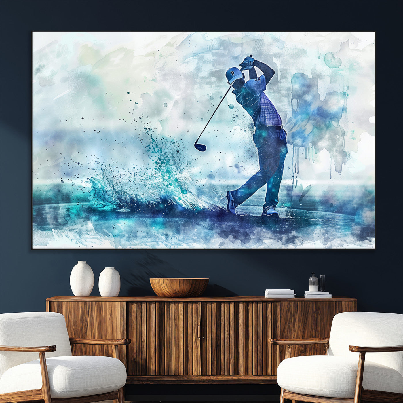 SEG-FC-51X34_Oversize - Golf Swing Wall Art Canvas Print - Sports-Inspired Watercolor Decor - Ready to Hang